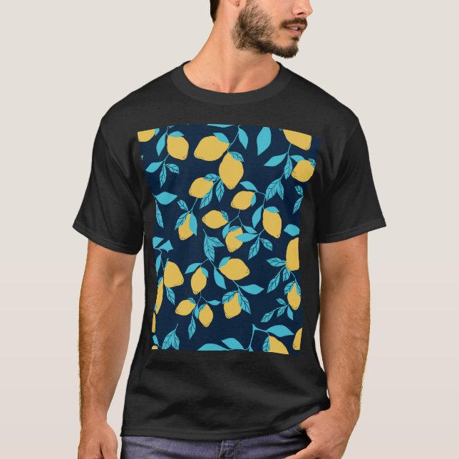 Camiseta Citro simple: limones en azul. (Anverso)