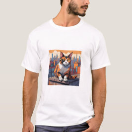 Camiseta City Rooftop Cat - Urban Calico Charm