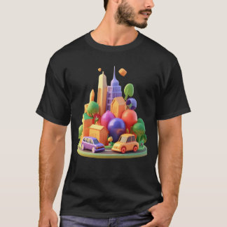 Camiseta city with houses roads cars hospital and Malls gif
