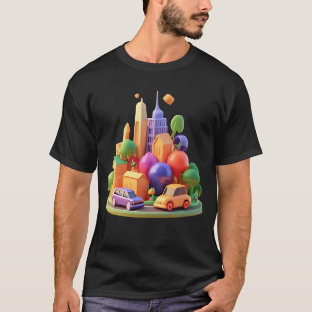 Camiseta city with houses roads cars hospital and Malls gif (Anverso)