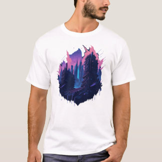 Camiseta Ciudad colorida del ciberpunk al estilo de Waterco