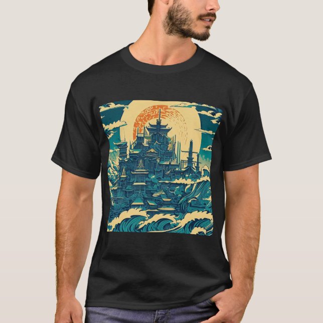 Camiseta Ciudad de Atlantis 2 - Estilo Woodblock (Anverso)