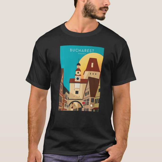 Camiseta Ciudad de Bucarest Rumania Viaje a acuarela Artesa (Anverso)