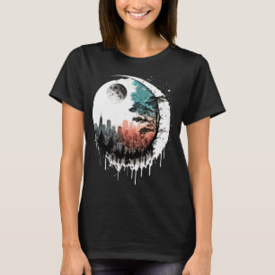 Camiseta Ciudad de la línea lunar por la noche Luna crecien