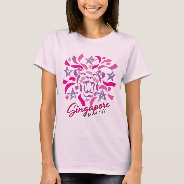 Camiseta Ciudad de los Leones de Singapur (rosa Bonito) (Anverso)