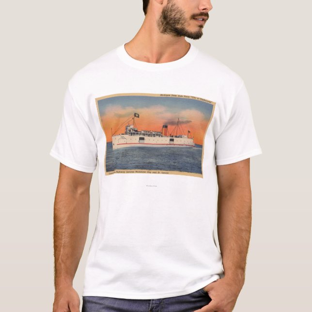 Camiseta Ciudad de Mackinaw, MI - vista de la ciudad de (Anverso)