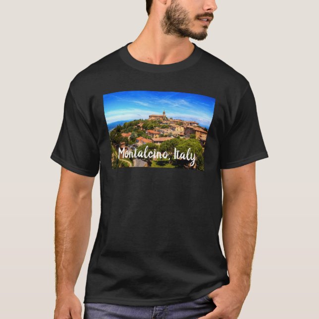 Camiseta Ciudad de Montalcino desde la Fortaleza. Toscana,  (Anverso)