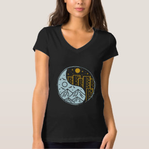 Camiseta Ciudad de Montaña Yin Yang Harmony Sun Moon Nature