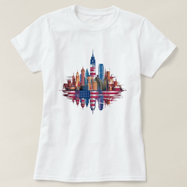 Camiseta ciudad de Nueva York con bandera estadounidense (Diseño del anverso)