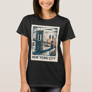 Camiseta Ciudad de Nueva York Puente de Brooklyn Retro Bold