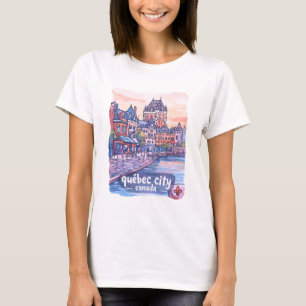 Camiseta Ciudad de Quebec Canadá Hermoso Cielo de Acuarela