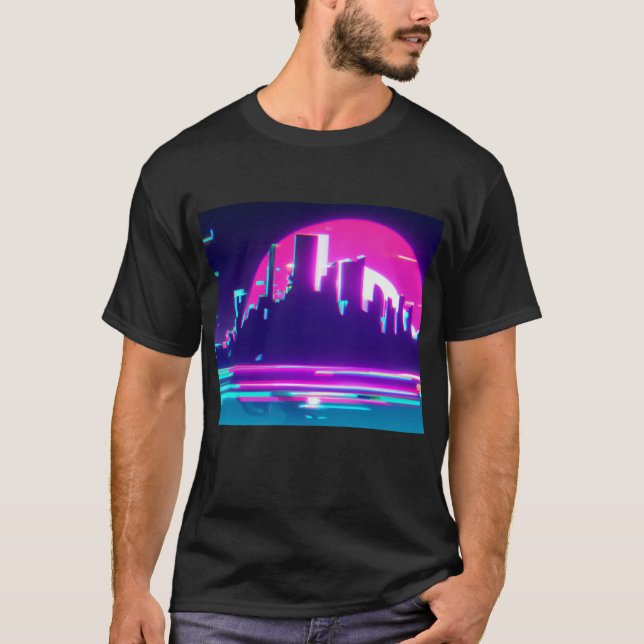Camiseta Ciudad de sinthwave cian (Anverso)