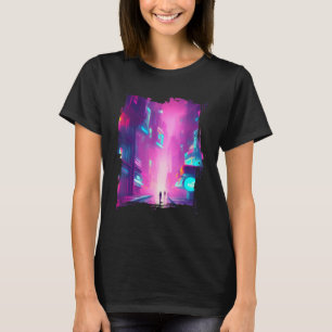 Camiseta Ciudad de vaporwave de las luces azules rosadas de