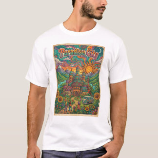 Camiseta ciudad del paraíso diseño de estilo hippie psicodé
