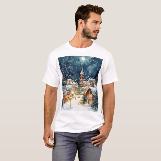 Camiseta Ciudad ilustrativa de Navidades en la nieve (Anverso completo)
