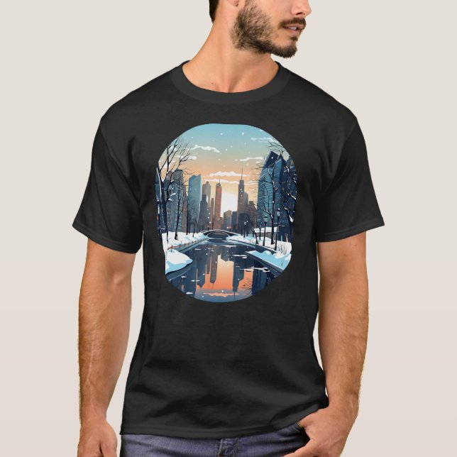 Camiseta Ciudad invernal de Guay con lago en temporada inve (Anverso)