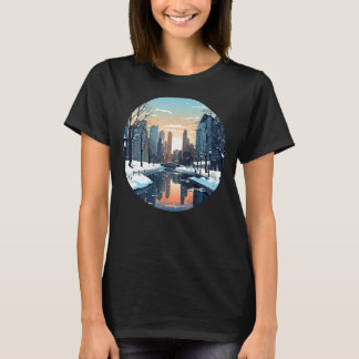 Camiseta Ciudad invernal de Guay con lago en temporada inve