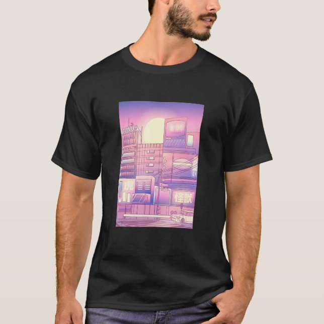 Camiseta Ciudad japonesa retro futurista vaporwave 80s 90s  (Anverso)