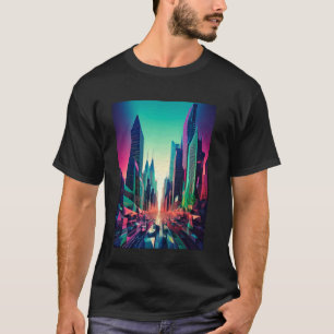 Camiseta Ciudad surrealista vaporwave con un sol digital y