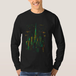 Camiseta ciudad verde de Cyberpunk con rascacielos Synthesi