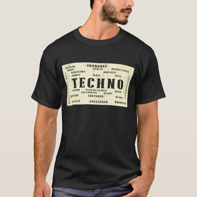 Camiseta Ciudades internacionales del delirio de EDM Techno (Anverso)