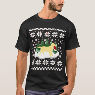 Camiseta Cla Silueta de Labrador Amarillo de Navidad Gorro 