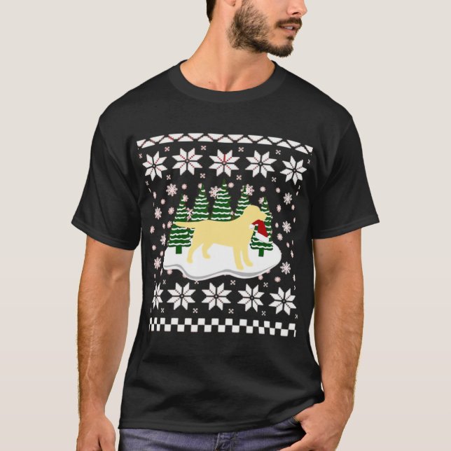 Camiseta Cla Silueta de Labrador Amarillo de Navidad Gorro  (Anverso)