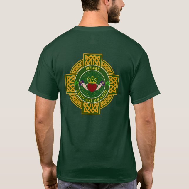 Camiseta Claddagh irlandés con Cruz Celta Dorada Personaliz (Reverso)