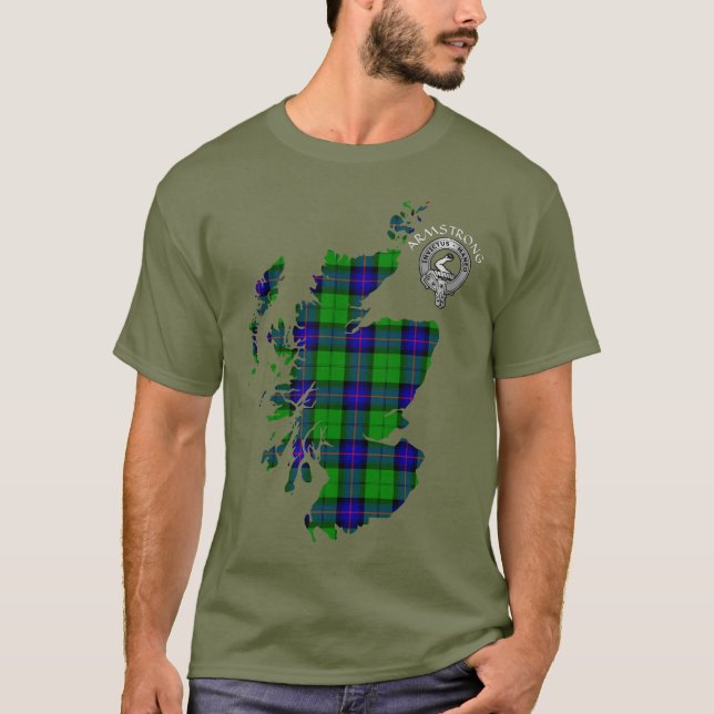 Camiseta Clan Armstrong Tartan Map & Escudo (Anverso)