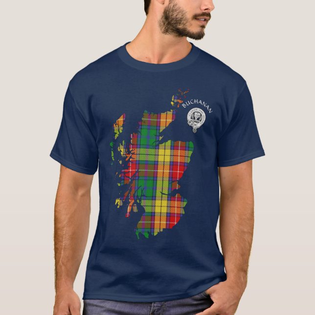 Camiseta Clan Buchanan Tartan Map & Escudo (Anverso)