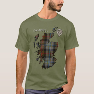 Camiseta Clan Campbell Escudo y caza Mapa de Tartán