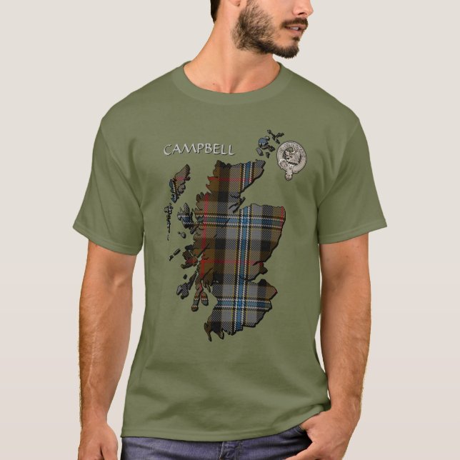 Camiseta Clan Campbell Escudo y caza Mapa de Tartán (Anverso)