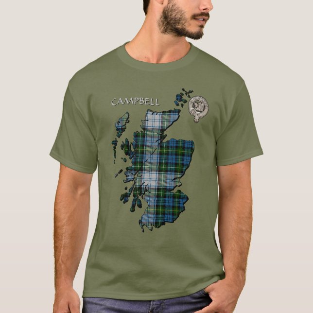 Camiseta Clan Campbell Escudo y Vestido Mapa Tartán (Anverso)