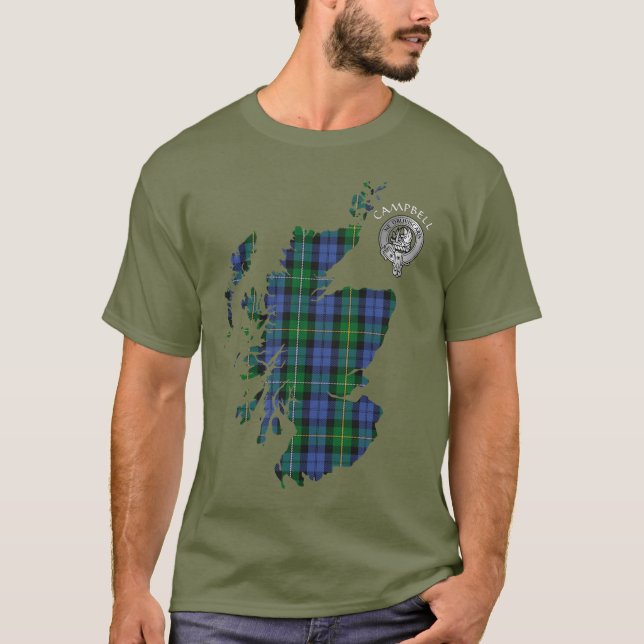 Camiseta Clan Campbell Loudoun Tartan Map & Escudo (Anverso)