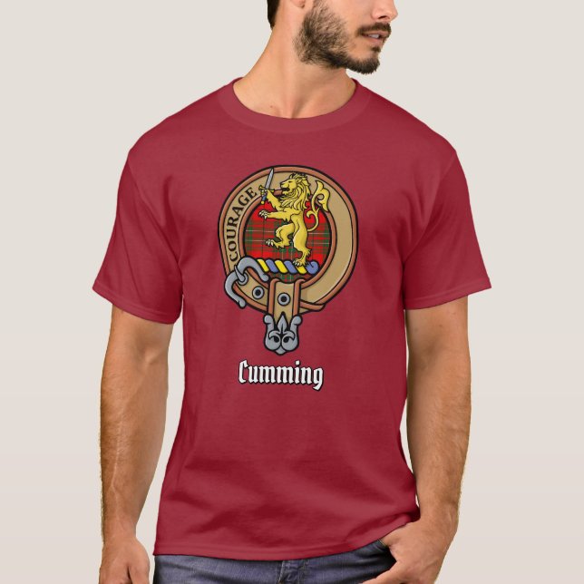 Camiseta Clan Cumming Escudo sobre Tartán (Anverso)