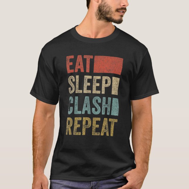 Camiseta Clan de juego Comer Sleep Choque Repetir Retro Vin (Anverso)