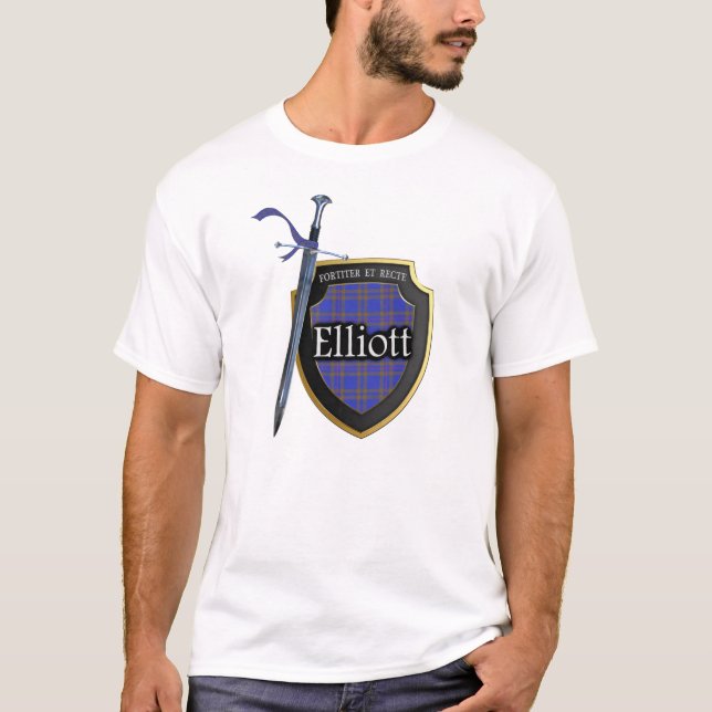 Camiseta Clan Elliott Tartan Scottish Shield & Sword (Anverso)