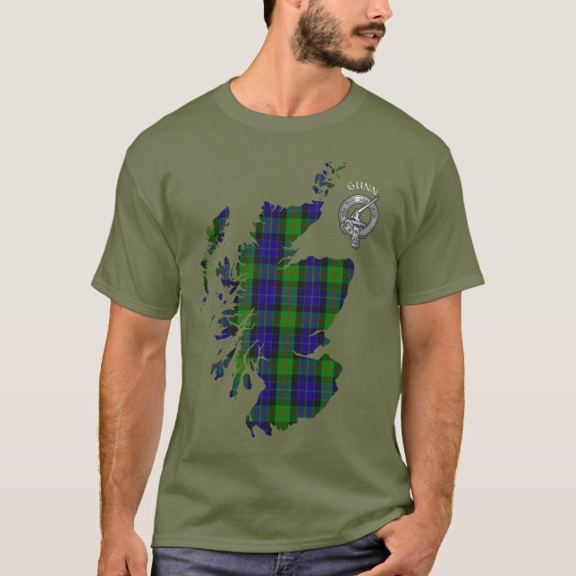 Camiseta Clan Gunn Tartan Map & (Old Norse) Escudo (Anverso)