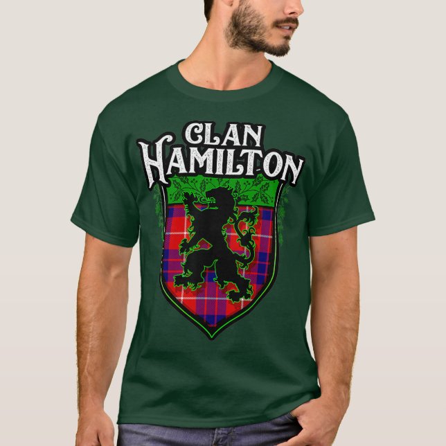 Camiseta Clan Hamilton Surname Scottish Tartan Lion Escudo (Anverso)