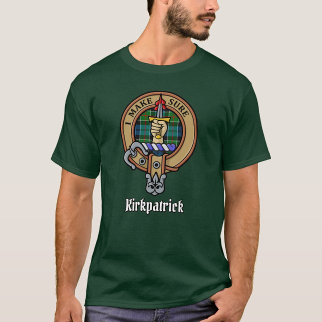 Camiseta Clan Kirkpatrick Escudo sobre Tartán (Anverso)