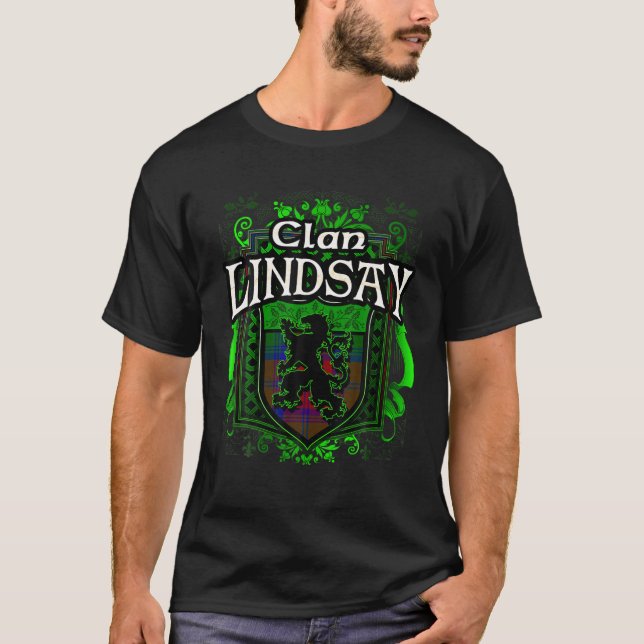 Camiseta Clan Lindsay Escudo de Leones de Tartán (Anverso)