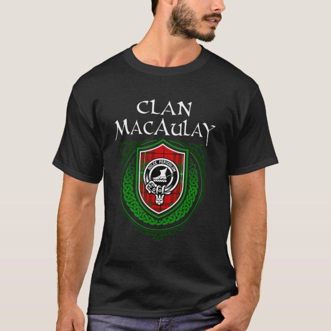 Camiseta Clan Macaulay Surname Scottish Clan Tartán Shield (Anverso)
