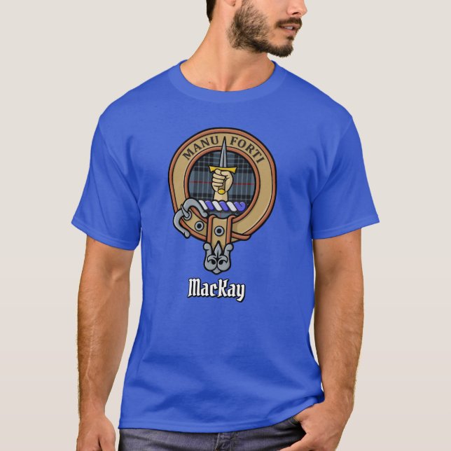 Camiseta Clan MacKay Escudo sobre Blue Tartán (Anverso)