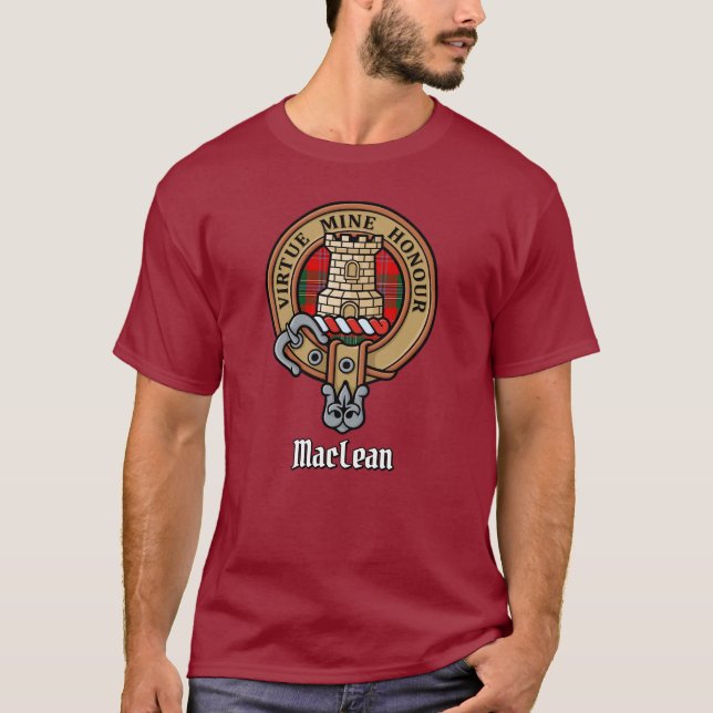 Camiseta Clan MacLean Escudo sobre Tartán (Anverso)