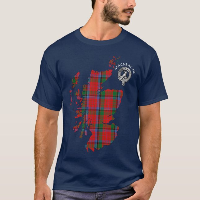 Camiseta Clan MacNeacail (MacNichol) Tartan Map & Escudo (Anverso)