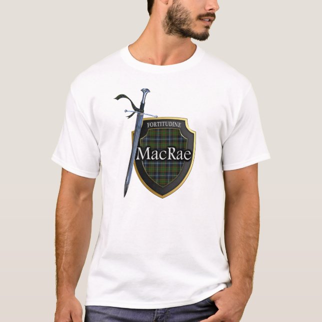 Camiseta Clan MacRae Tartan Scottish Shield & Sword (Anverso)