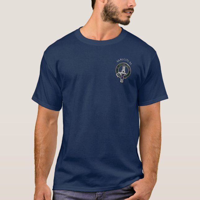 Camiseta Clan Malcolm Escudo y Tartan T-Shirt (Anverso)