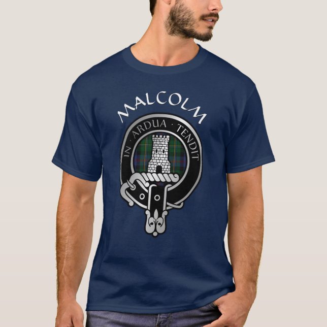 Camiseta Clan Malcolm Escudo y Tartan T-Shirt (Anverso)