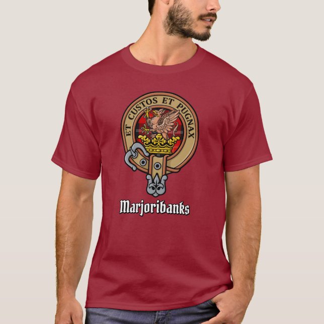 Camiseta Clan Marjoribanks Escudo sobre Tartán (Anverso)