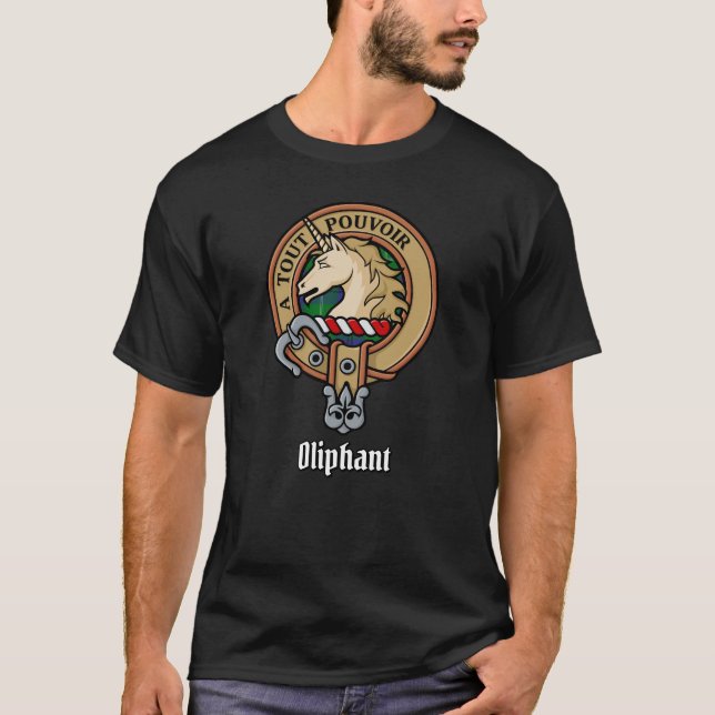 Camiseta Clan Oliphant Escudo sobre Tartán T-Shirt (Anverso)
